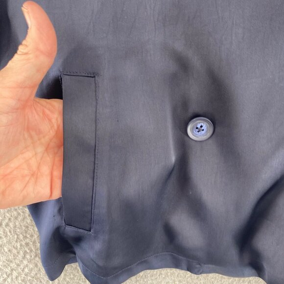 Chicos Jacket Womens 2 US Large Petite Navy Satin Double Breasted Washer Pocket - Picture 5 of 10